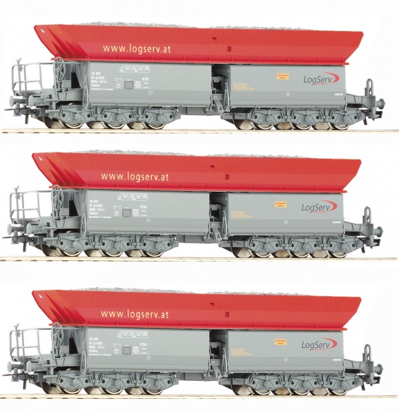 Set of 3 Self-unloading hopper wagons, Logserv<br /><a href='images/pictures/Roco/Roco-67154.jpg' target='_blank'>Full size image</a>